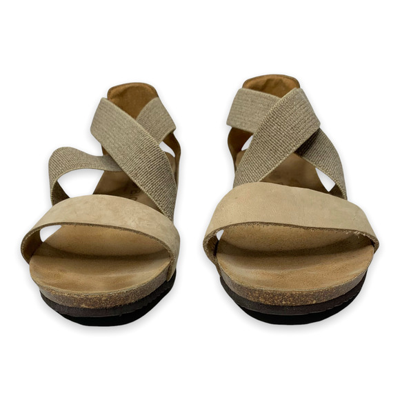 BIO BIO women's tan suede leather espadrille cork wedge sandals SZ 8 - Picture 2 of 6